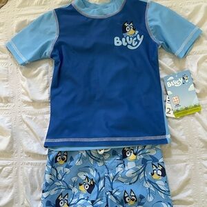 Bluey Swim Suit - Rash Guard & Swim Trunks Size 2T
